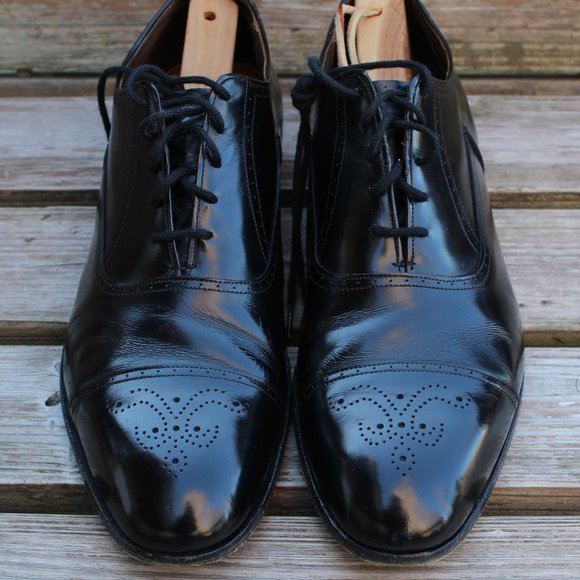 Vtg Dack’s Black Polished Medallion Cap Toe Oxford, Men's Size 13 D, EUC - Picture 3 of 12